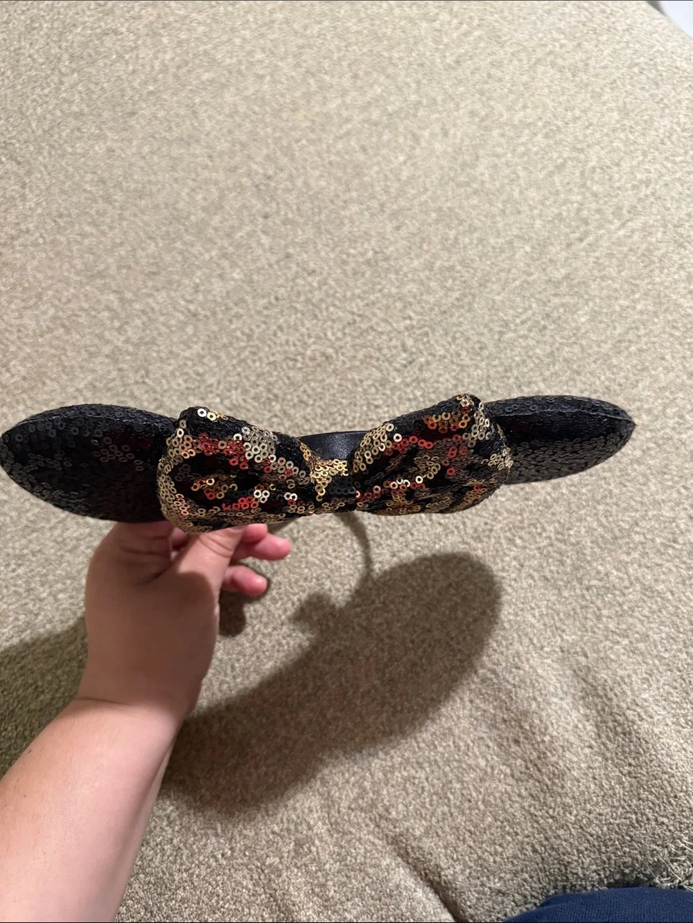 Disney Black Sequin Minnie Ears Headband with Gold Leopard Bow